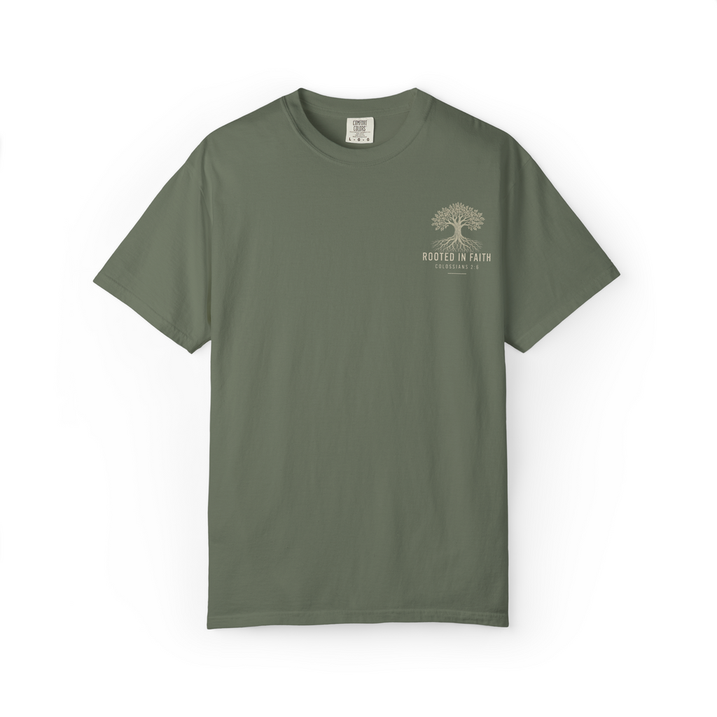 Rooted in Faith Christian T-Shirt | Colossians 2:6 | Comfort Colors